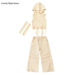 Girls Hip Hop Hoodies Joggers Pants Child Street Dance Hooded Crop Top Costume Kids K-pop Streetwear Jazz Girl Group Clothes Set