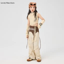 Girls Hip Hop Hoodies Joggers Pants Child Street Dance Hooded Crop Top Costume Kids K-pop Streetwear Jazz Girl Group Clothes Set