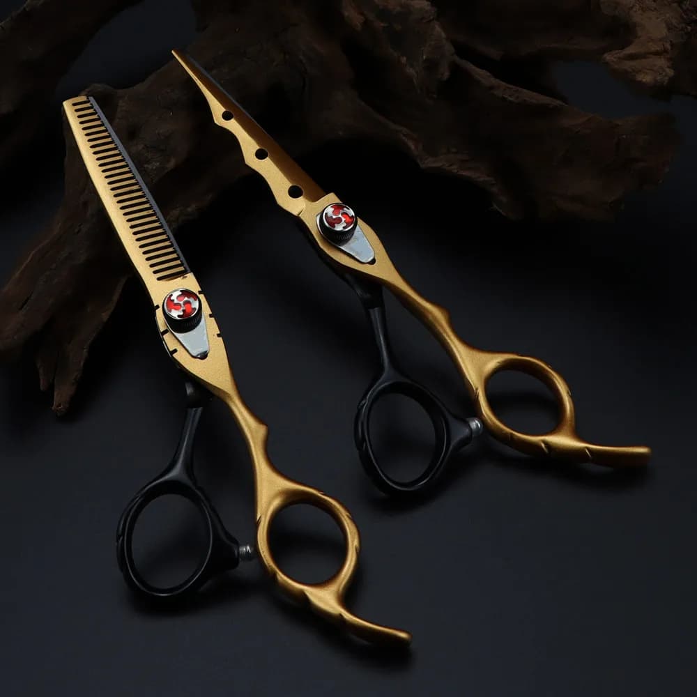 Professional Japan steel 6 '' 7 colors Flame gem hair scissors set cutting barber haircut thinning shears hairdressing scissors