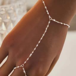 Fashion Multilayer Rhinestone Beaded Bracelet Ring for Women Light Luxury Metal Finger Chain Party Jewelry Accessories Gifts