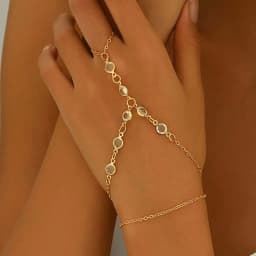 Fashion Multilayer Rhinestone Beaded Bracelet Ring for Women Light Luxury Metal Finger Chain Party Jewelry Accessories Gifts