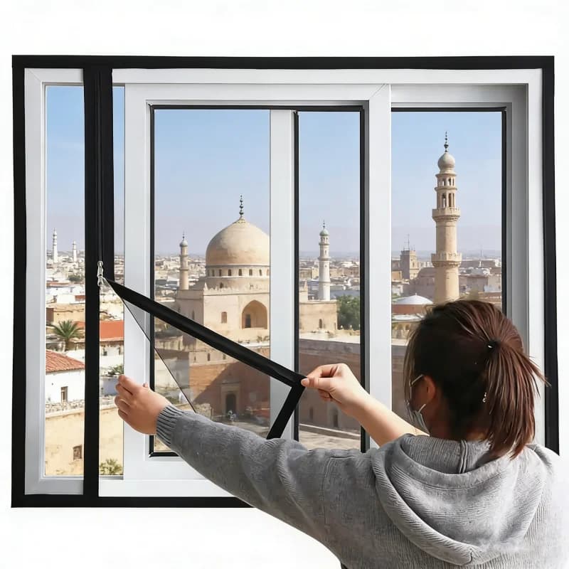 Black anti-mosquito window screen with zipper, self-adhesive mosquito net, invisible sheer, anti-mosquito