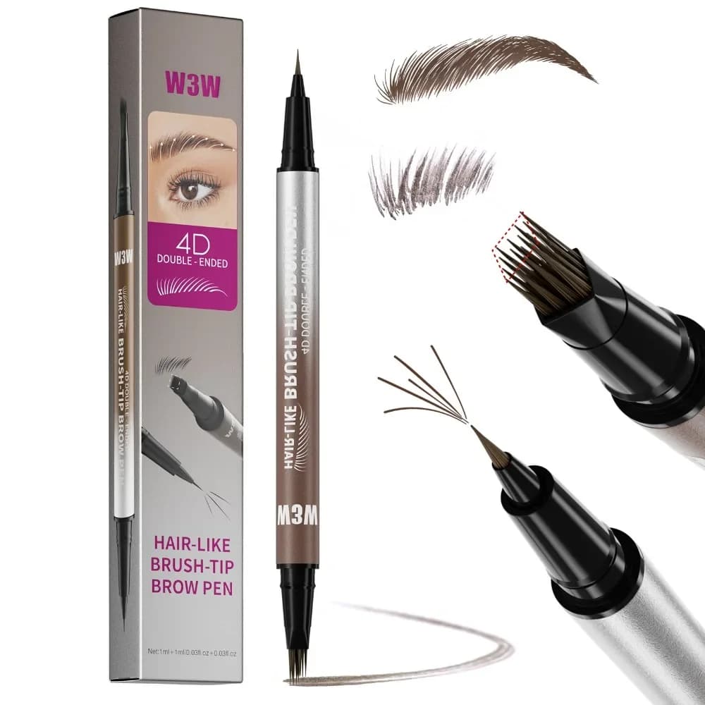 Dual Ended Eyebrow Pencil Waterproof Highly Pigmented Long Lasting Non Smudge 4D Microblading Effect 2 in 1 Liquid Pen