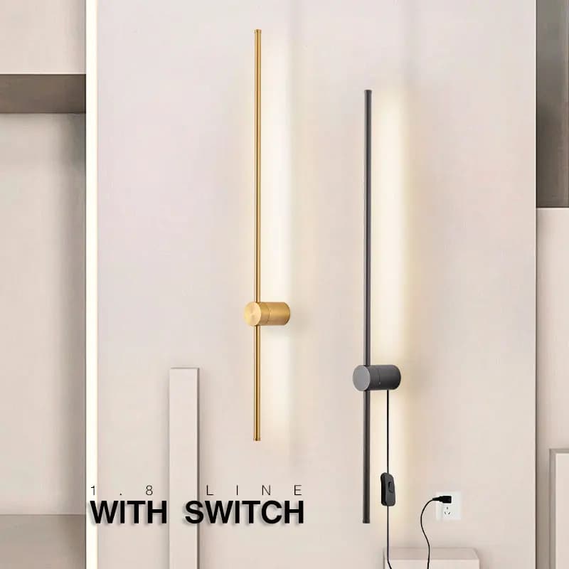 Indoor 360° Rotatable LED Wall Lamps with EU/US Plug Switch for Bedroom TV Background Long Strip Black Copper LED Wall Lights