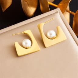 DIEYURO 316L Stainless Steel Love Pearl Round Square Fan Shaped Irregular Design Earrings Women New Trend Ear Jewelry Gift Party