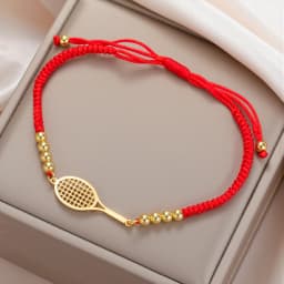 Skyrim Tennis Racket and Ball Charm Bracelet Stainless Steel Red Rope Hand Bracelets for Women Fashion Sport Jewelry Gift