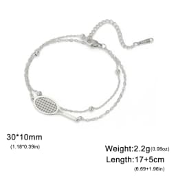 Skyrim Tennis Racket and Ball Charm Bracelet Stainless Steel Red Rope Hand Bracelets for Women Fashion Sport Jewelry Gift