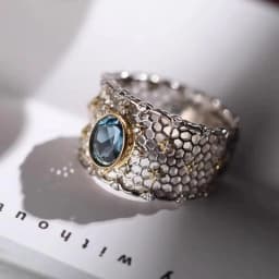 PANJBJ 925 Sterling Silver Stars Ring For Women Blue Crystal Opening Sweet Romance Irregular Versatile Jewelry Gift Dropshipping