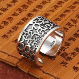 PANJBJ 925 Sterling Silver Stars Ring For Women Blue Crystal Opening Sweet Romance Irregular Versatile Jewelry Gift Dropshipping