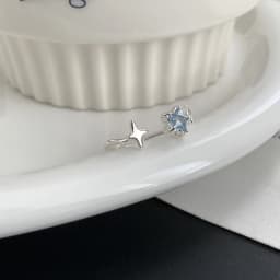 PANJBJ 925 Sterling Silver Stars Ring For Women Blue Crystal Opening Sweet Romance Irregular Versatile Jewelry Gift Dropshipping