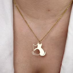Double Cat Pattern Pendant Necklaces for Women Cute Couple Gold Choker Fine Animal Stainless Steel Jewelry Valentine's Day Gifts