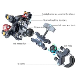 Metal Alloy Shockproof Motorcycle Phone Holder Vibration Dampener 360 Rotation Motorbike Bicycle Bike Scooter Phone Stand Mount