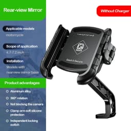 Aluminum Motorcycle USB Phone Holder Handlebar Rear-View Mirror Mount Charger with USB C Fast Charge Port for 5.4"-7.2" Phones