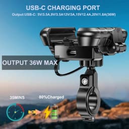 Aluminum Motorcycle USB Phone Holder Handlebar Rear-View Mirror Mount Charger with USB C Fast Charge Port for 5.4"-7.2" Phones
