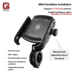 Aluminum Motorcycle USB Phone Holder Handlebar Rear-View Mirror Mount Charger with USB C Fast Charge Port for 5.4"-7.2" Phones