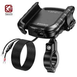 Aluminum Motorcycle USB Phone Holder Handlebar Rear-View Mirror Mount Charger with USB C Fast Charge Port for 5.4"-7.2" Phones