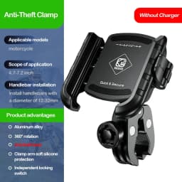 Aluminum Motorcycle USB Phone Holder Handlebar Rear-View Mirror Mount Charger with USB C Fast Charge Port for 5.4"-7.2" Phones