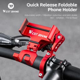 WEST BIKING 360° Rotation Bicycle Phone Holder Aluminum Handlebar Bike Phone Mount Adjustable Non-Slip For 65-90MM Phone Bracket