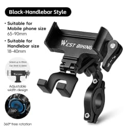 WEST BIKING 360° Rotation Bicycle Phone Holder Aluminum Handlebar Bike Phone Mount Adjustable Non-Slip For 65-90MM Phone Bracket