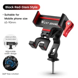 WEST BIKING 360° Rotation Bicycle Phone Holder Aluminum Handlebar Bike Phone Mount Adjustable Non-Slip For 65-90MM Phone Bracket