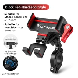 WEST BIKING 360° Rotation Bicycle Phone Holder Aluminum Handlebar Bike Phone Mount Adjustable Non-Slip For 65-90MM Phone Bracket
