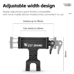 WEST BIKING 360° Rotation Bicycle Phone Holder Aluminum Handlebar Bike Phone Mount Adjustable Non-Slip For 65-90MM Phone Bracket