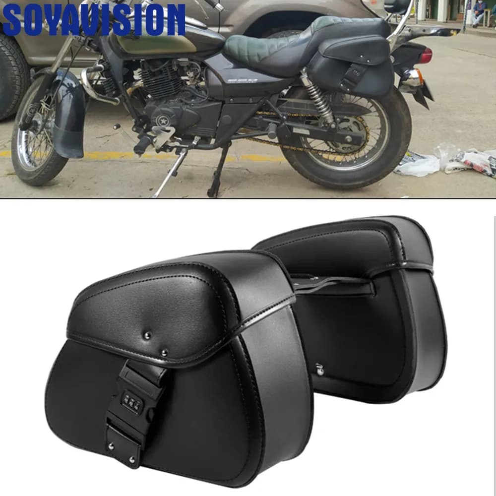 Password Lock Motorcycle Saddlebags Side Tool Storage Saddle Bags Universal for Harley Kawasaki Suzuki Yamaha Cruiser Bobber