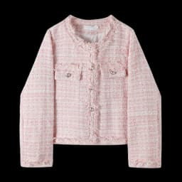 French White Tweed Crop Jacket for Women 2026 Autumn Elegant Slimming Decor Button Coat Woman Round Neck Long Sleeve Outerwear