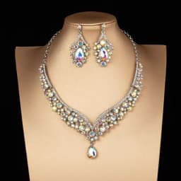 Luxury Crystal AB Color Choker Necklace Earrings Set Rhinestone Bridal Jewelry Sets for Bride Wedding Party Costume Bijoux Femme