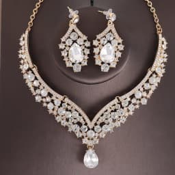 Luxury Crystal AB Color Choker Necklace Earrings Set Rhinestone Bridal Jewelry Sets for Bride Wedding Party Costume Bijoux Femme