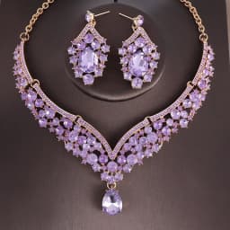 Luxury Crystal AB Color Choker Necklace Earrings Set Rhinestone Bridal Jewelry Sets for Bride Wedding Party Costume Bijoux Femme