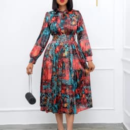 African Dress For Women Fashion Dashiki Pleated Vestidos 2022 Spring Summer New Arrival Robe Elegant African Party Midi Dress