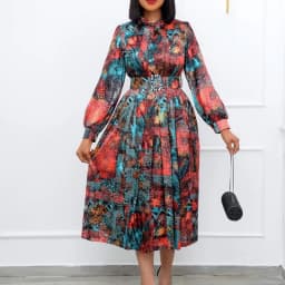 African Dress For Women Fashion Dashiki Pleated Vestidos 2022 Spring Summer New Arrival Robe Elegant African Party Midi Dress