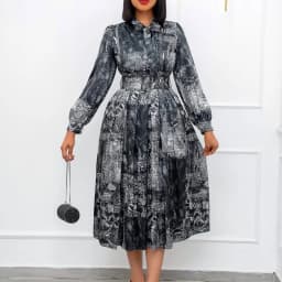 African Dress For Women Fashion Dashiki Pleated Vestidos 2022 Spring Summer New Arrival Robe Elegant African Party Midi Dress