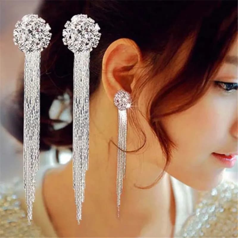 Korean Fashion Personality Temperament Crystal Tassel Earrings Bridal Ear Jewelry For Women Long Oorbellen