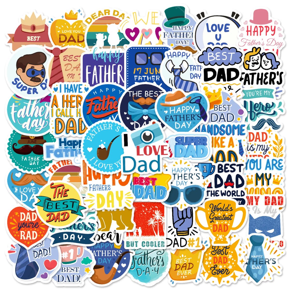 10/50PCS Text Father's Day Creative Thanksgiving Father's Day Birthday Greeting Card Decorative Waterproof Sticker