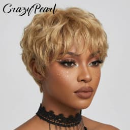CrazyPearl Colored Light Brown Pixie Cut Wigs Human Hair 100% Short Wigs Human Hair Full Machine Wigs Glueless Wigs Human Hair