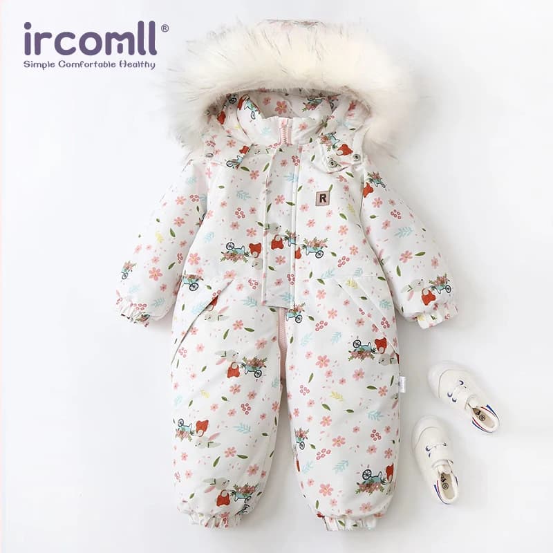 Ircomll Winter Kid's Hooded Romper Lightweight Baby Girls Boys Snowsuit Ski Fur Lining Windproof Jumpsuit Children's Outwear