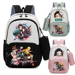 2pcs Demon Slayers Backpack Pencil Case for Boy Girl Kamado Tanjirou Teenager BookBags Rucksack Travel Backpack Mochila Escolar