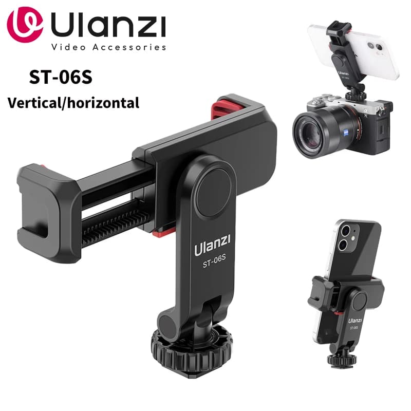 Ulanzi ST-06S Universal 360° Mobile Phone Clip Holder for 1/4 Screw Tripod Mount Adapter For Samsung iPhone Xiaomi Cellphone