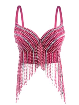 Sexy white rhinestone corset crop top women summer night club party tops woman halter tank top bra bustier hotwife street wear