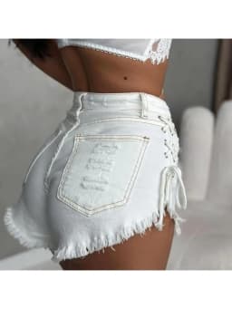 HOUZHOU Women's Cross-strap Shorts White Sexy High-Waisted Slim-Fit Denim Shorts Summer High Street Wrapped Hip Short Jeans