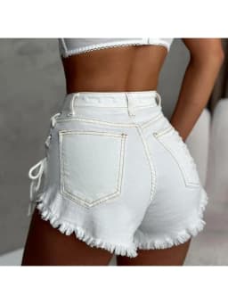 HOUZHOU Women's Cross-strap Shorts White Sexy High-Waisted Slim-Fit Denim Shorts Summer High Street Wrapped Hip Short Jeans