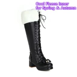 Plus Size Winter Women Wedding Bridal Shoes White Pink Fur Neck Bow Ruffles Princess Uniform Lolita Cosplay JK Knee High Boots