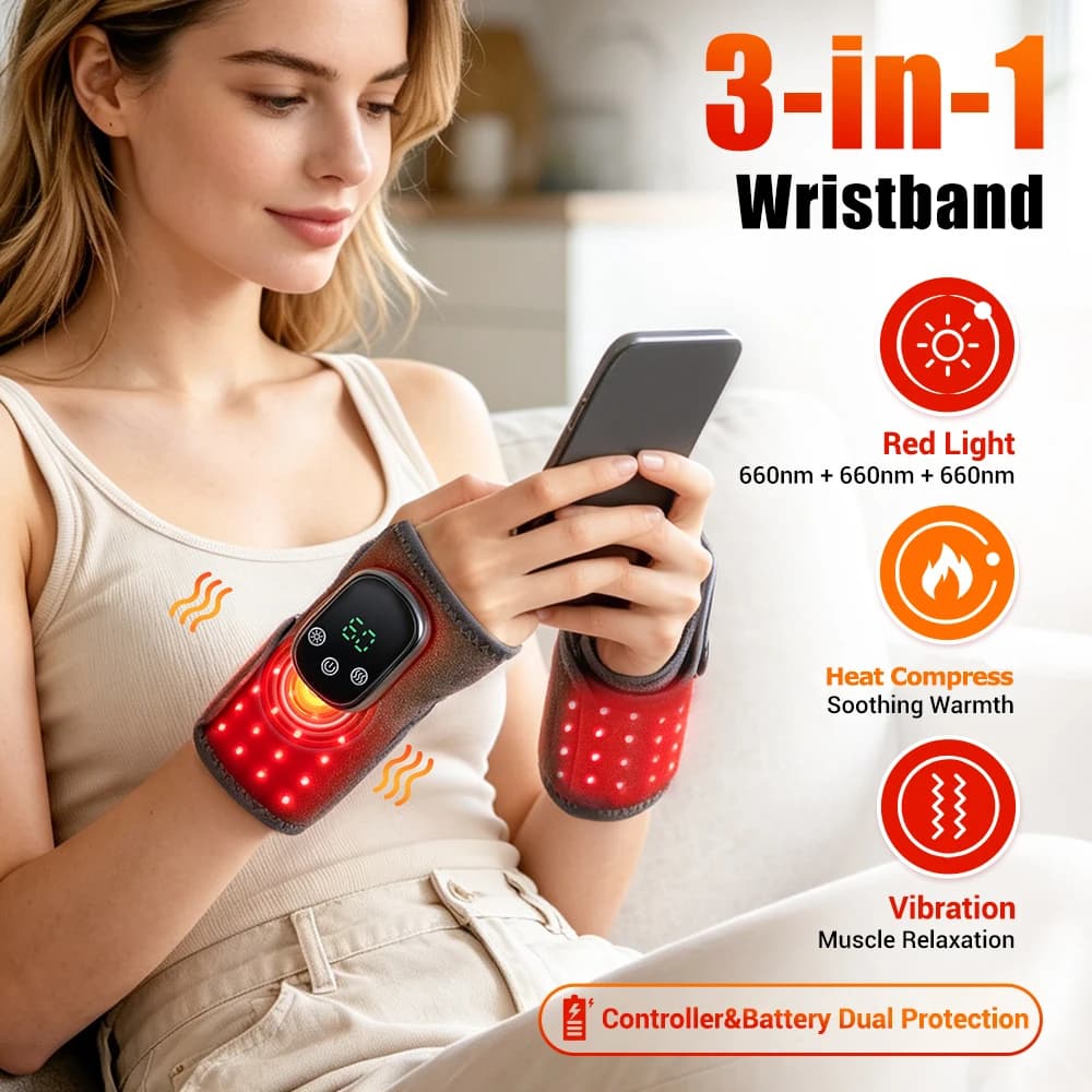 660nm Infrared Wrist Massager Red Light Heating Vibration Massage Wrap Brace Electric Wristband Pad for Hand Joint Support Relax
