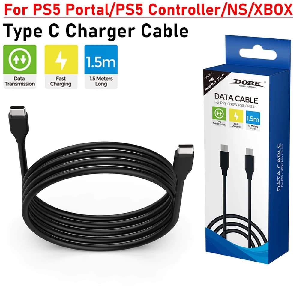 1.5M Type C Charger Cable USB C Data Cable Type-C Charging Cable Handle Cable for PS5 Portal Handheld/PS5 Controller/NS/XBOX