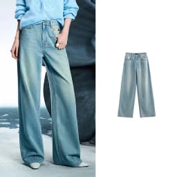 TOYOUTH Women Denim Jeans 2025 Spring New Acetate Wide Leg Mid Low Waist Slim Fit Straight Wide Leg Pants