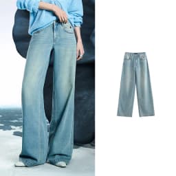TOYOUTH Women Denim Jeans 2025 Spring New Acetate Wide Leg Mid Low Waist Slim Fit Straight Wide Leg Pants