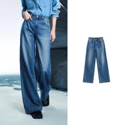 TOYOUTH Women Denim Jeans 2025 Spring New Acetate Wide Leg Mid Low Waist Slim Fit Straight Wide Leg Pants