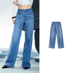 TOYOUTH Women Denim Jeans 2025 Spring New Acetate Wide Leg Mid Low Waist Slim Fit Straight Wide Leg Pants